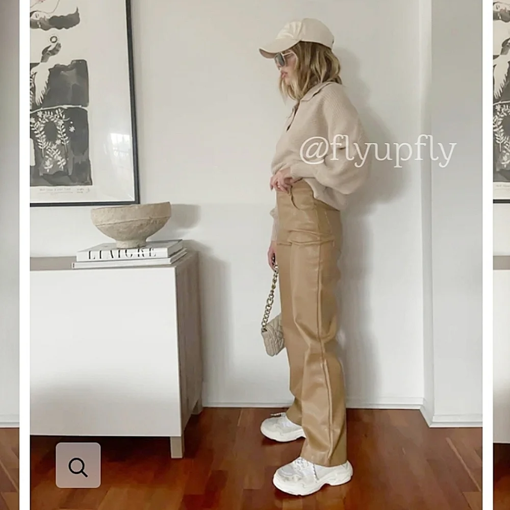 ZARA * STRAIGHT LEG FAUX LEATHER PANTS Tan Size 4